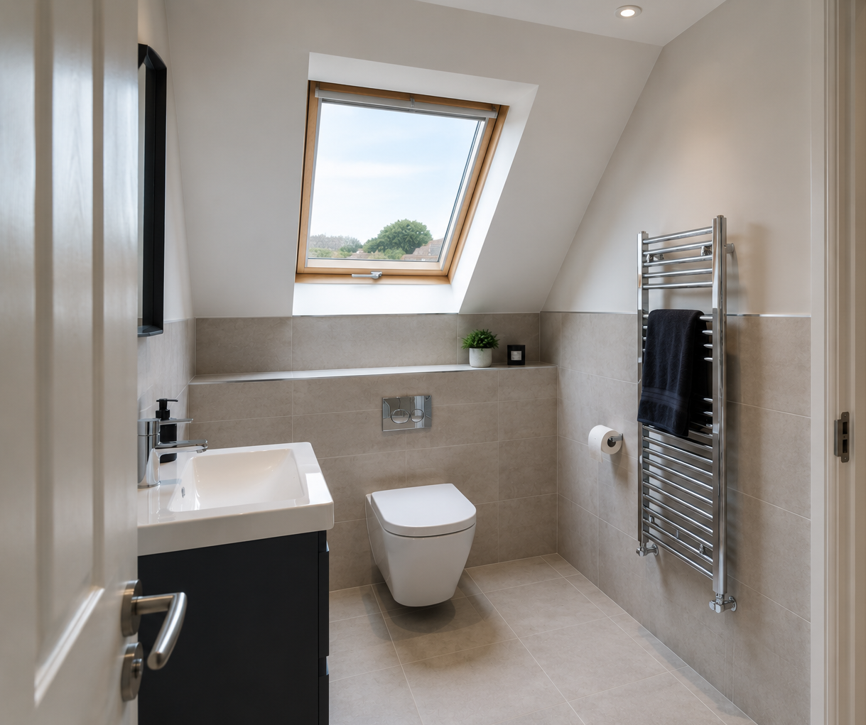 Attic en-suite bathroom with Velux window, Dublin
